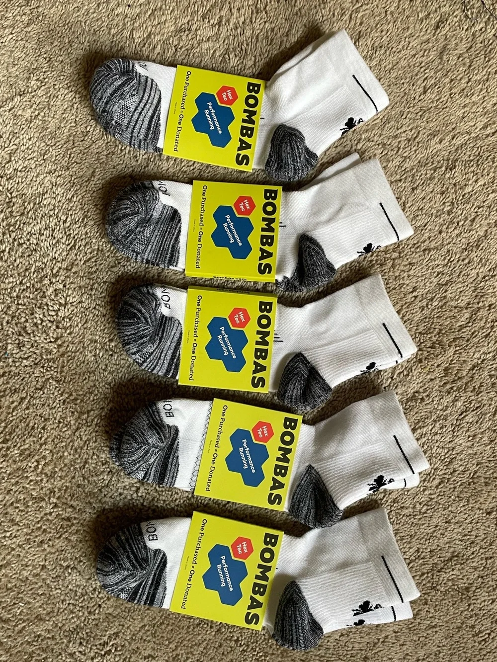 Bombas White & Gray Performance Crew Socks - Large